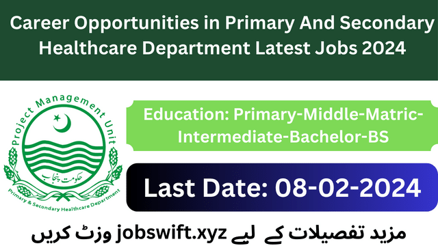 Primary And Secondary Healthcare Department Jobs 2024